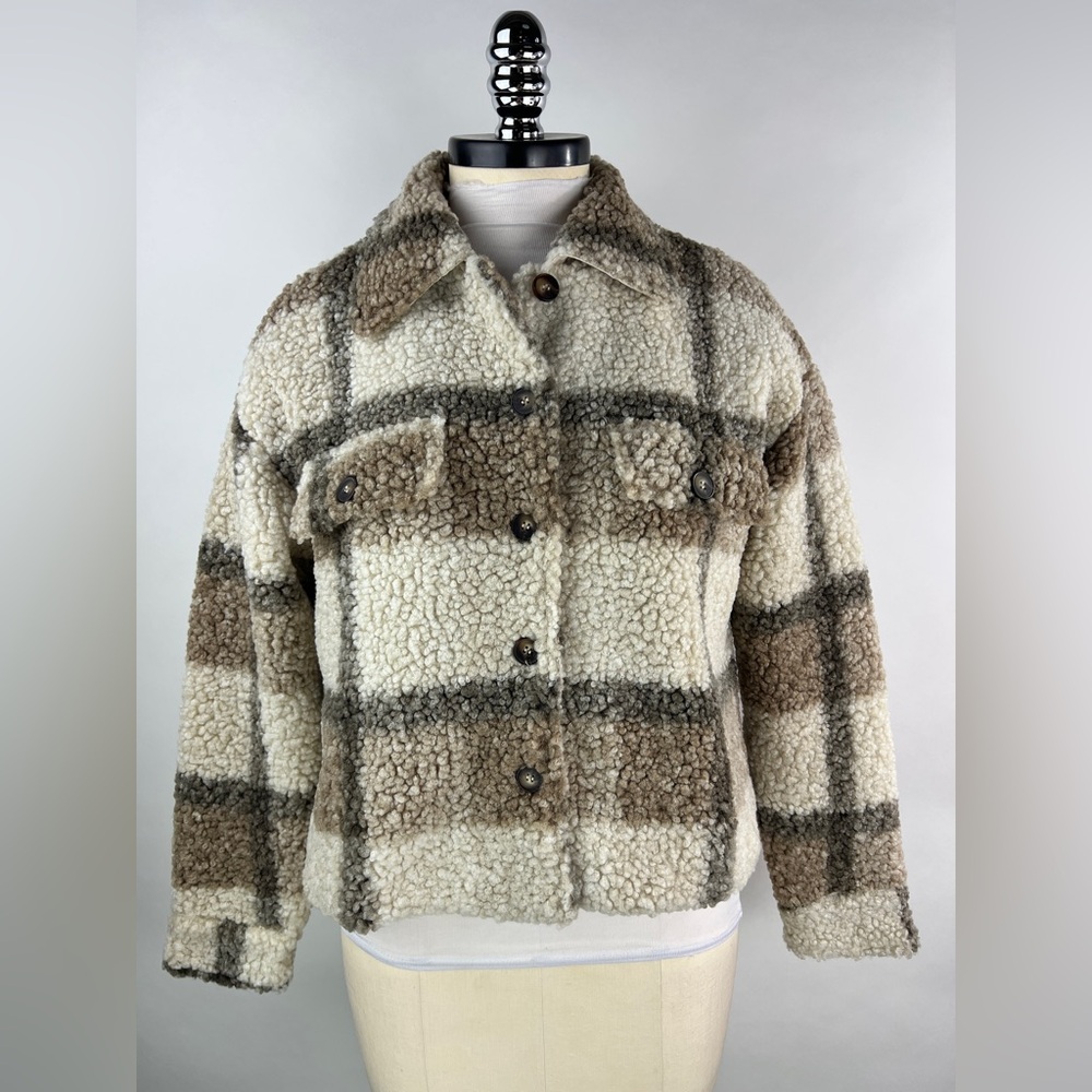 💚 2948. Sherpa Neutral Plaid Jacket
